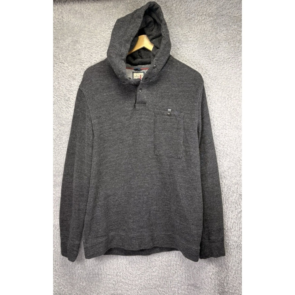 Relwen Mens L Frenchloom Hoodie Dark Gray Snap Neck Pullover Sweatshirt